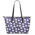 Star And Sheep Pattern Print Leather Tote Bag With Zipper