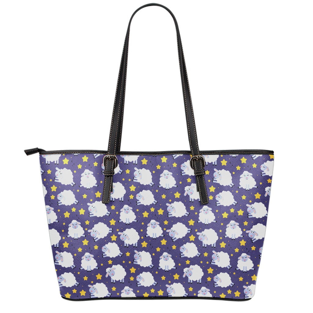 Star And Sheep Pattern Print Leather Tote Bag