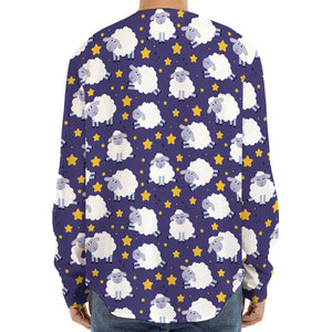 Star And Sheep Pattern Print Long Sleeve Baseball Jersey