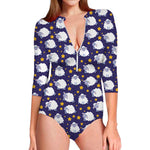 Star And Sheep Pattern Print Long Sleeve Swimsuit