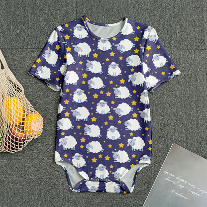 Star And Sheep Pattern Print Men's Bodysuit