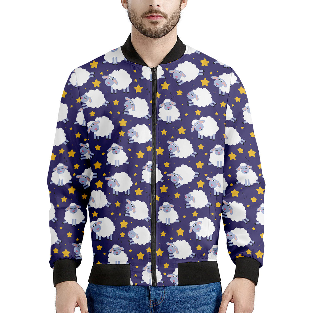 Star And Sheep Pattern Print Men's Bomber Jacket