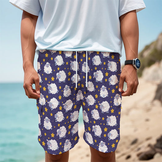 Star And Sheep Pattern Print Men's Cargo Shorts