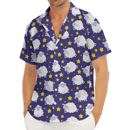 Star And Sheep Pattern Print Men's Deep V-Neck Shirt