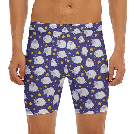 Star And Sheep Pattern Print Men's Long Boxer Briefs