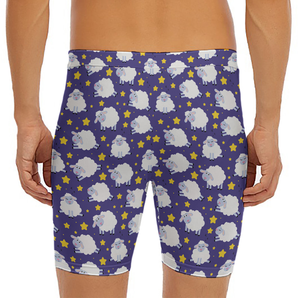 Star And Sheep Pattern Print Men's Long Boxer Briefs