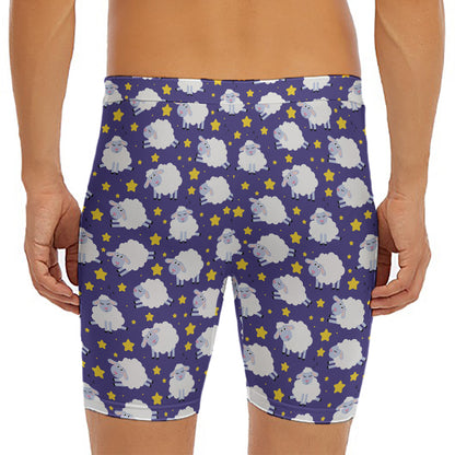 Star And Sheep Pattern Print Men's Long Boxer Briefs