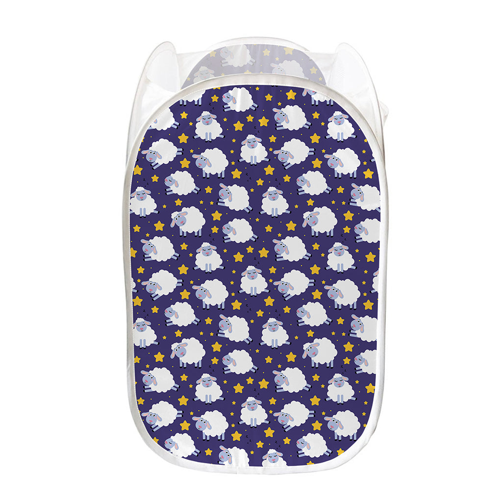 Star And Sheep Pattern Print Mesh Laundry Hamper