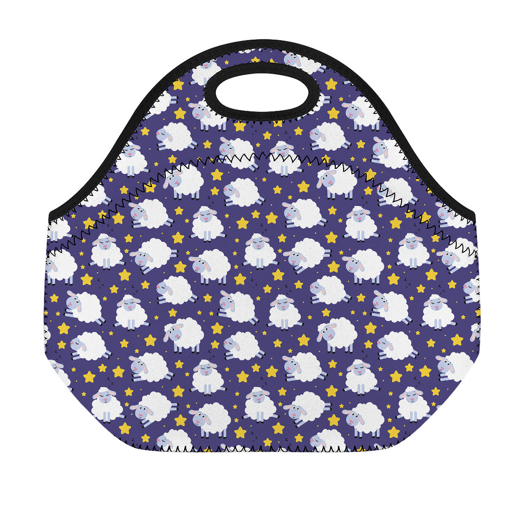 Star And Sheep Pattern Print Neoprene Lunch Bag