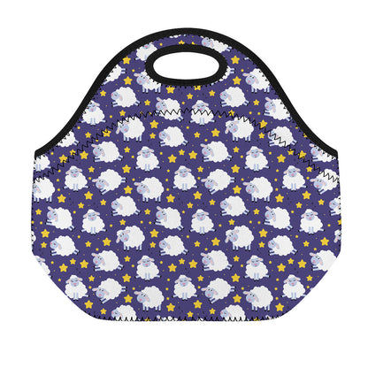 Star And Sheep Pattern Print Neoprene Lunch Bag