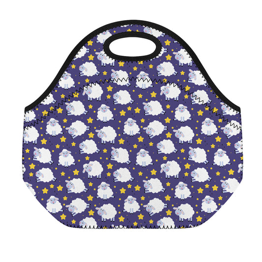 Star And Sheep Pattern Print Neoprene Lunch Bag