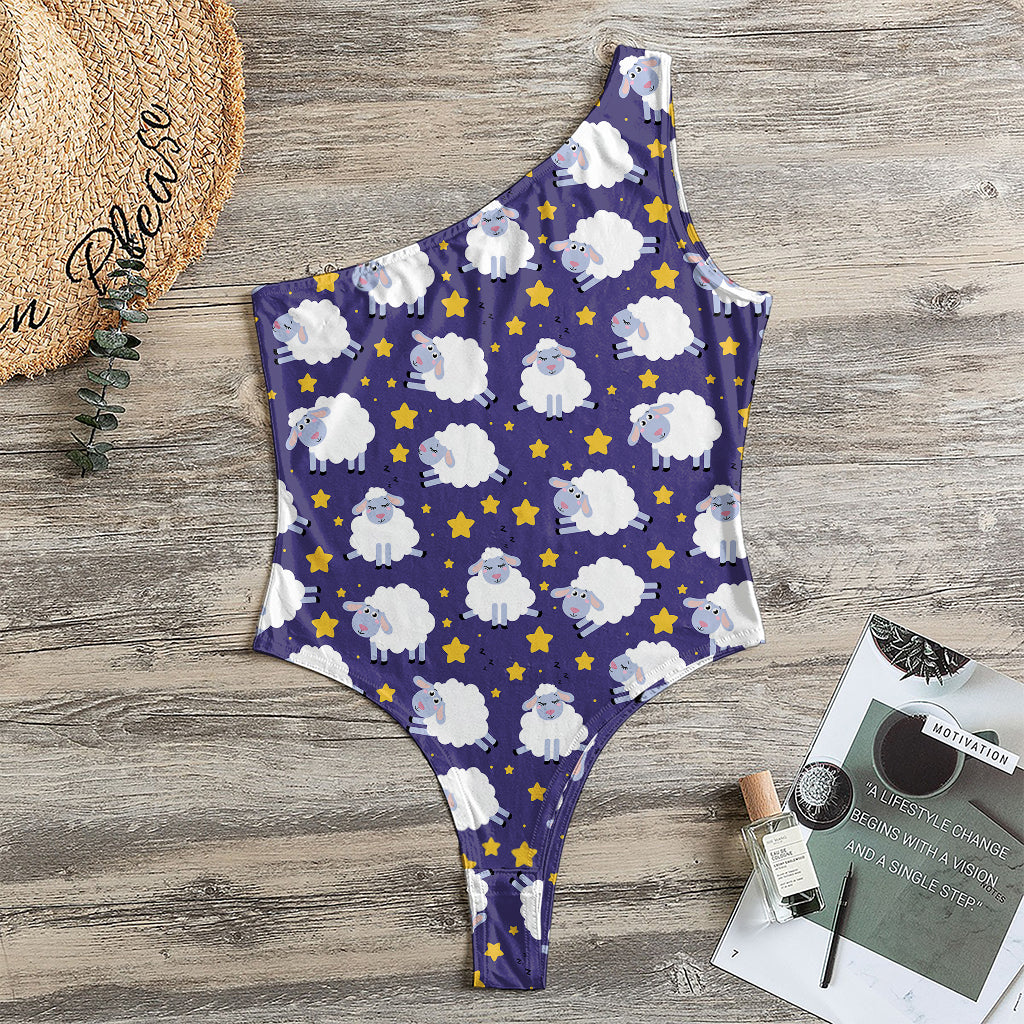 Star And Sheep Pattern Print One Shoulder Bodysuit