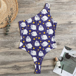Star And Sheep Pattern Print One Shoulder Bodysuit