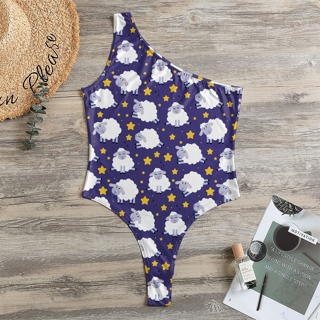 Star And Sheep Pattern Print One Shoulder Bodysuit