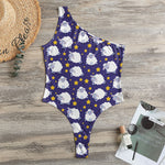 Star And Sheep Pattern Print One Shoulder Bodysuit