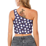 Star And Sheep Pattern Print One Shoulder Crop Top