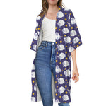 Star And Sheep Pattern Print Open Front Beach Cover Up