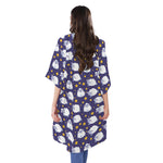 Star And Sheep Pattern Print Open Front Beach Cover Up