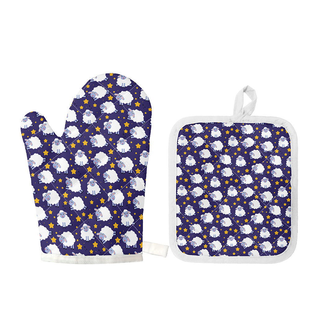 Star And Sheep Pattern Print Oven Mitt And Pot Holder Set