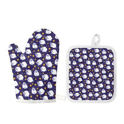 Star And Sheep Pattern Print Oven Mitt And Pot Holder Set
