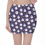 Star And Sheep Pattern Print Pencil Mini Skirt