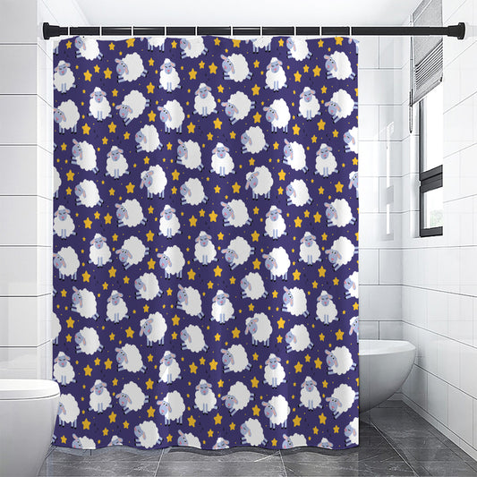 Star And Sheep Pattern Print Premium Shower Curtain