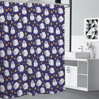 Star And Sheep Pattern Print Premium Shower Curtain
