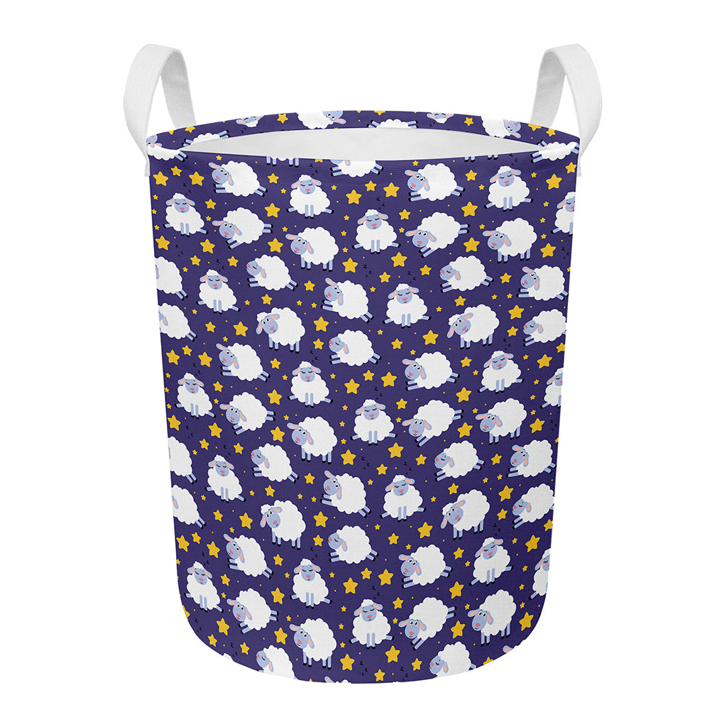 Star And Sheep Pattern Print Round Laundry Basket