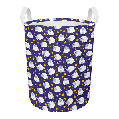 Star And Sheep Pattern Print Round Laundry Basket