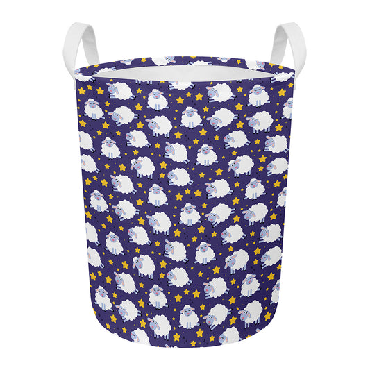 Star And Sheep Pattern Print Round Laundry Basket