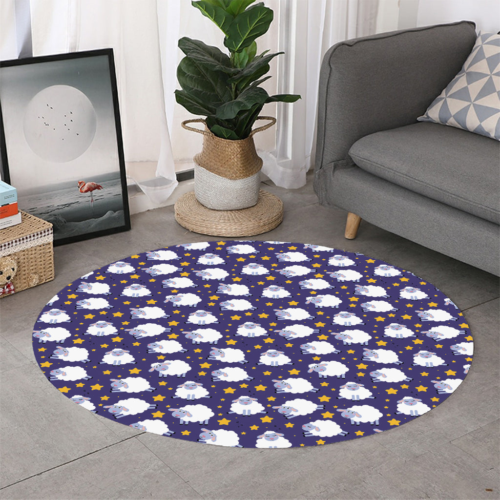 Star And Sheep Pattern Print Round Rug