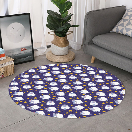 Star And Sheep Pattern Print Round Rug