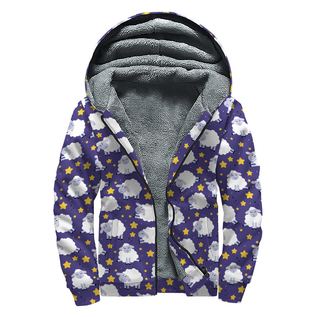 Star And Sheep Pattern Print Sherpa Lined Zip Up Hoodie