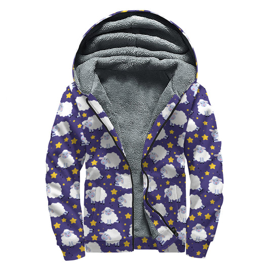 Star And Sheep Pattern Print Sherpa Lined Zip Up Hoodie