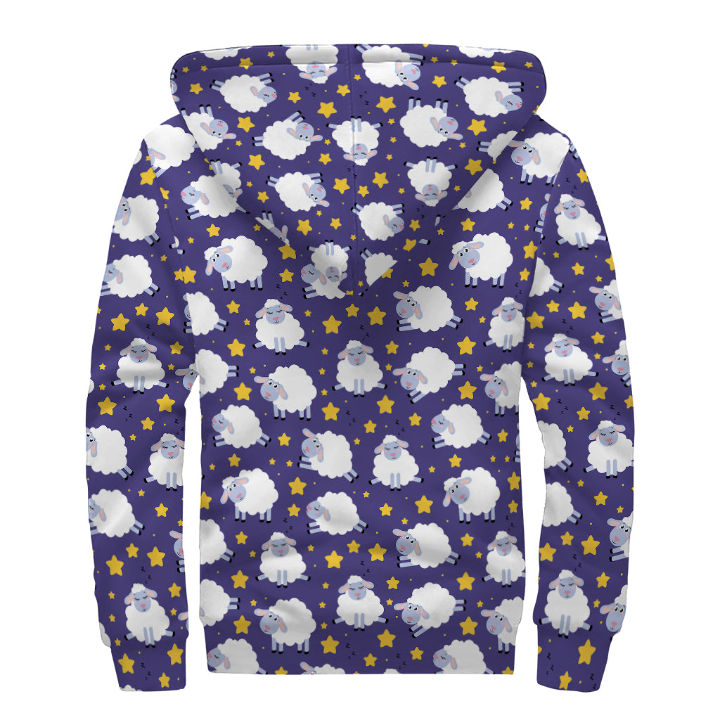 Star And Sheep Pattern Print Sherpa Lined Zip Up Hoodie