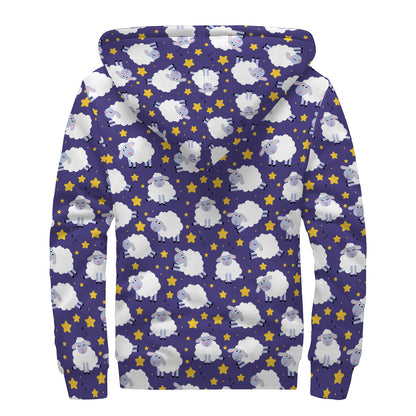 Star And Sheep Pattern Print Sherpa Lined Zip Up Hoodie