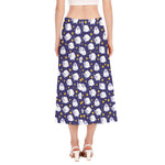 Star And Sheep Pattern Print Side Slit Midi Skirt