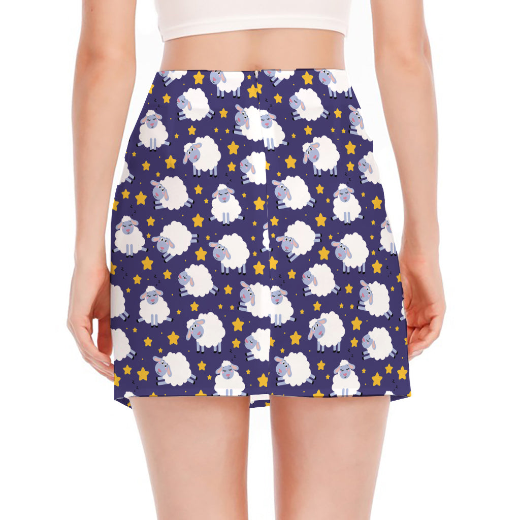 Star And Sheep Pattern Print Side Slit Mini Skirt