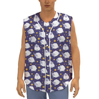 Star And Sheep Pattern Print Sleeveless Baseball Jersey
