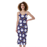 Star And Sheep Pattern Print Slim Fit Midi Cami Dress