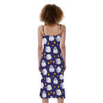 Star And Sheep Pattern Print Slim Fit Midi Cami Dress