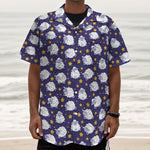 Star And Sheep Pattern Print Textured Short Sleeve Shirt