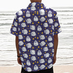 Star And Sheep Pattern Print Textured Short Sleeve Shirt