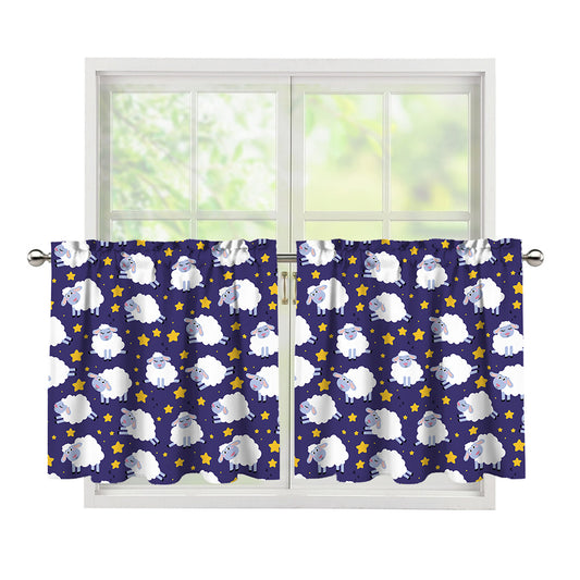 Star And Sheep Pattern Print Tier Curtains