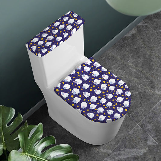 Star And Sheep Pattern Print Toilet Lid And Tank Cover Set