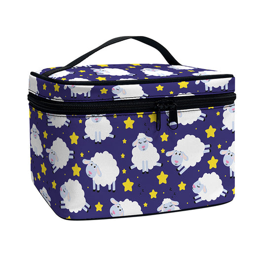 Star And Sheep Pattern Print Travel Makeup Bag