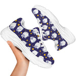 Star And Sheep Pattern Print White Chunky Shoes