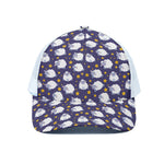 Star And Sheep Pattern Print White Mesh Trucker Cap