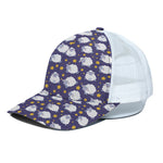Star And Sheep Pattern Print White Mesh Trucker Cap