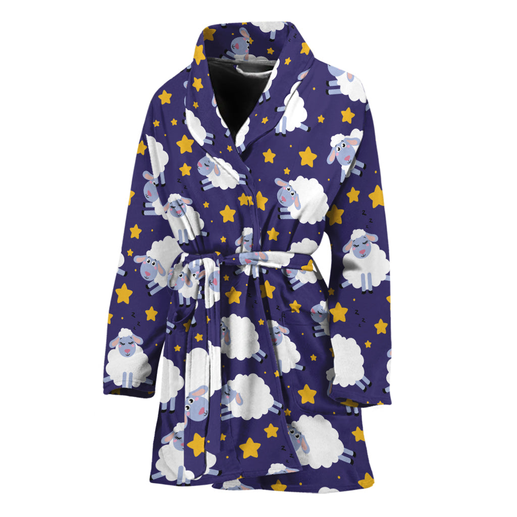 Star And Sheep Pattern Print Women's Bathrobe